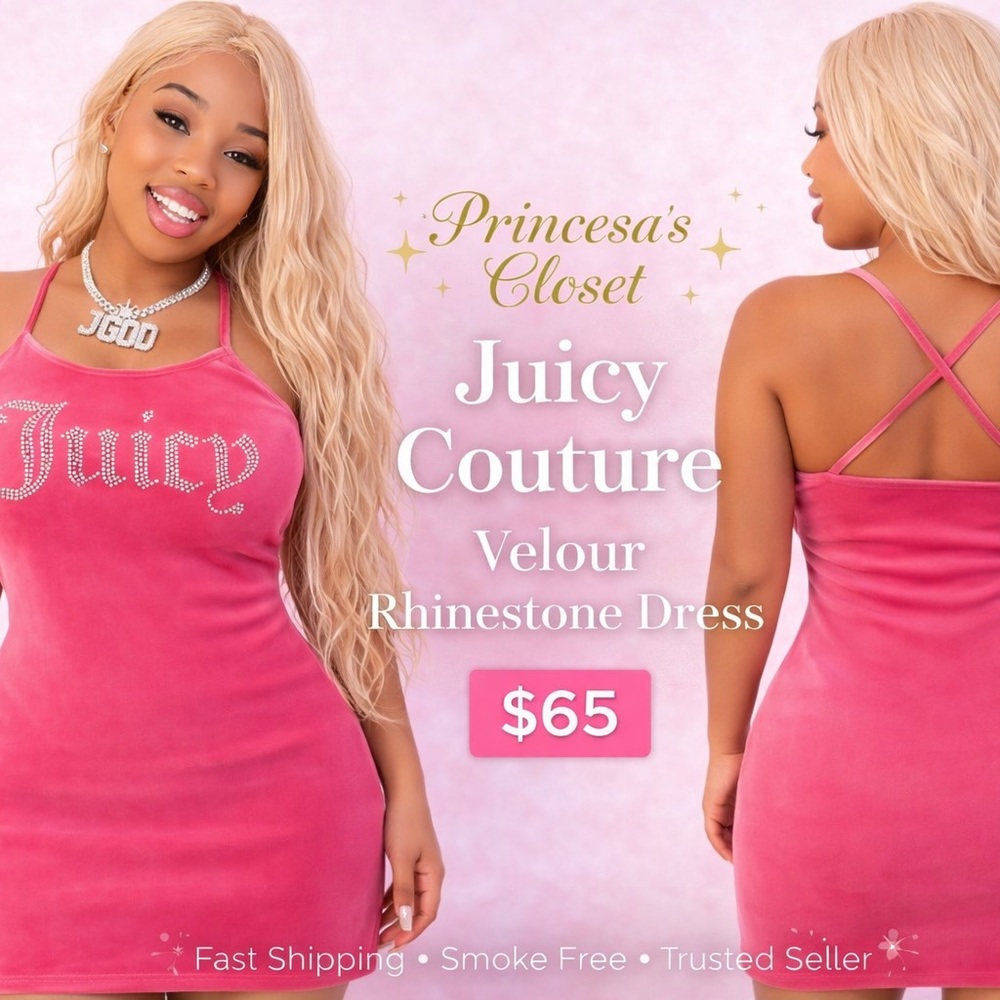 Juicy Couture Pink Velour Rhinestone Tank Mini Dress L✨
